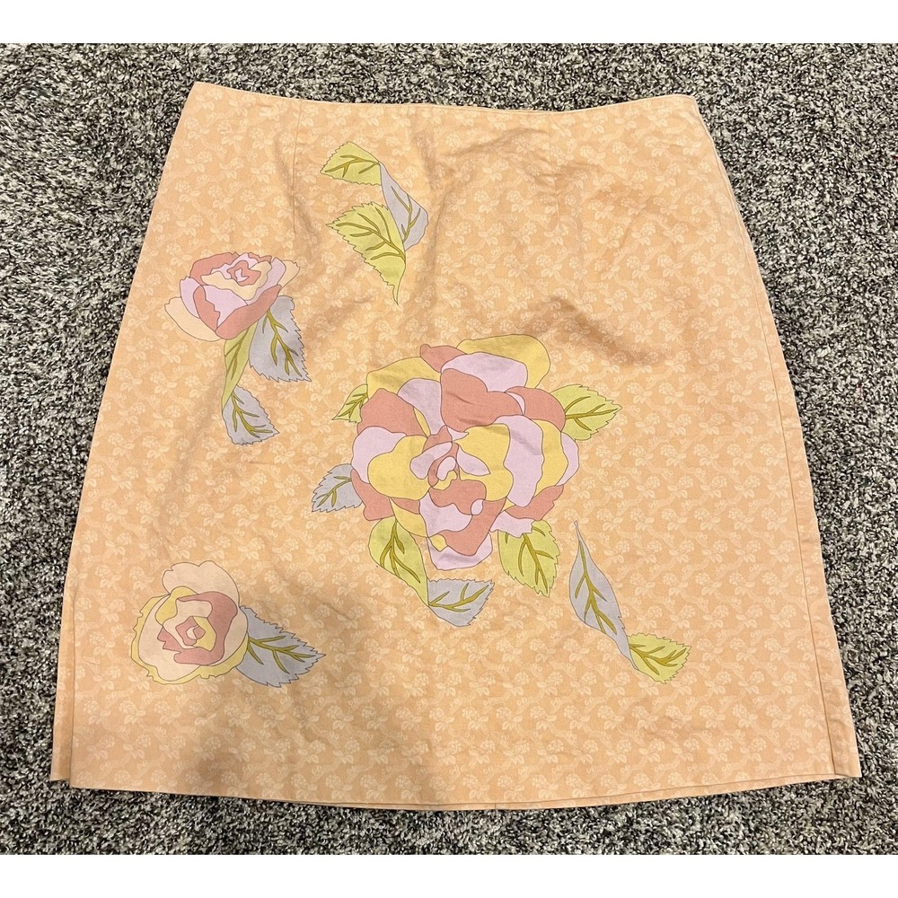 Gene Meyer Skirt Womens 4 Orange Floral A Line Cotton‎ Zip Back Short Casual
